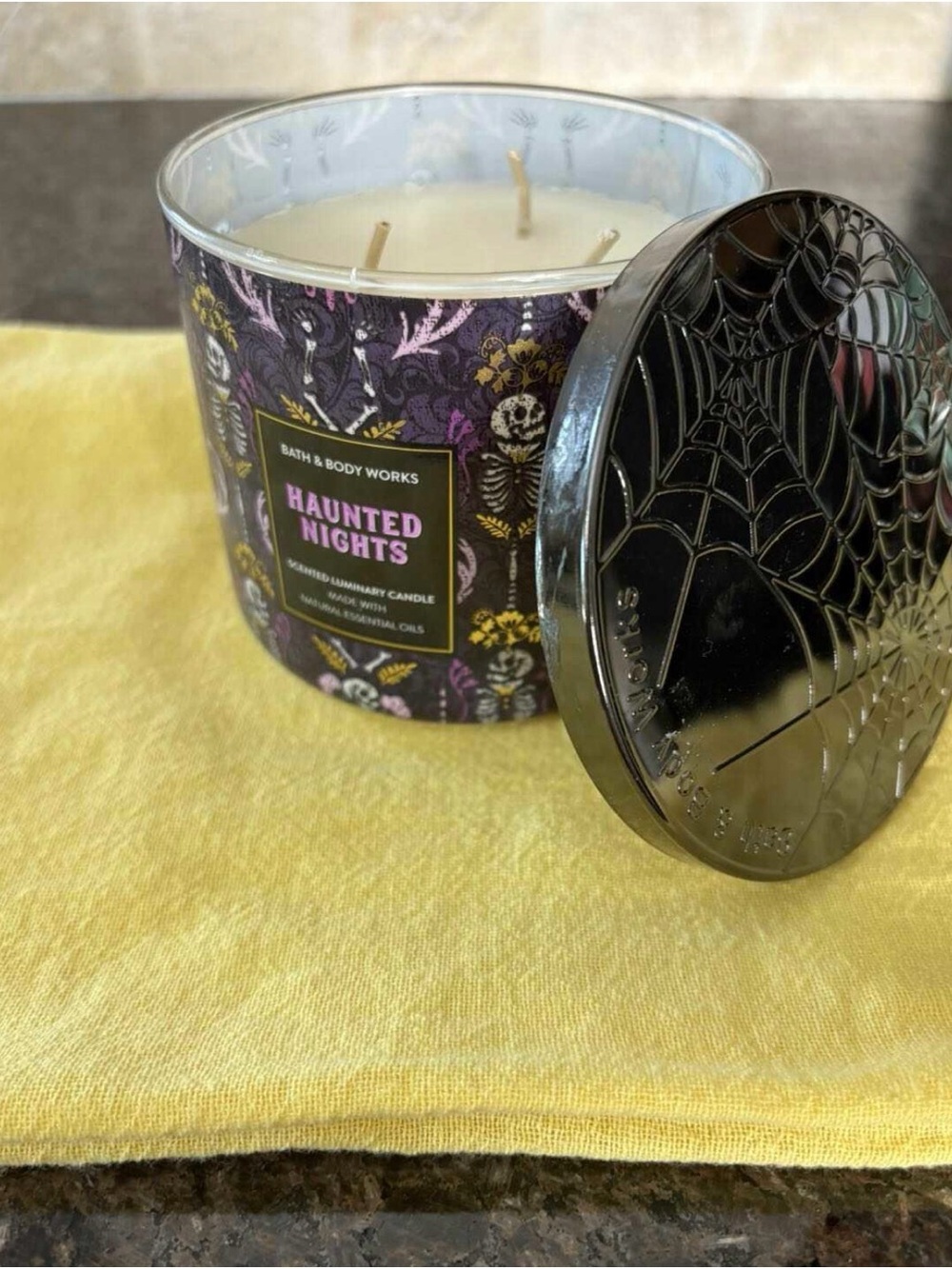 Bath & Body Works Haunted Nights 3-Wick Candle — Purple, Black & Gold